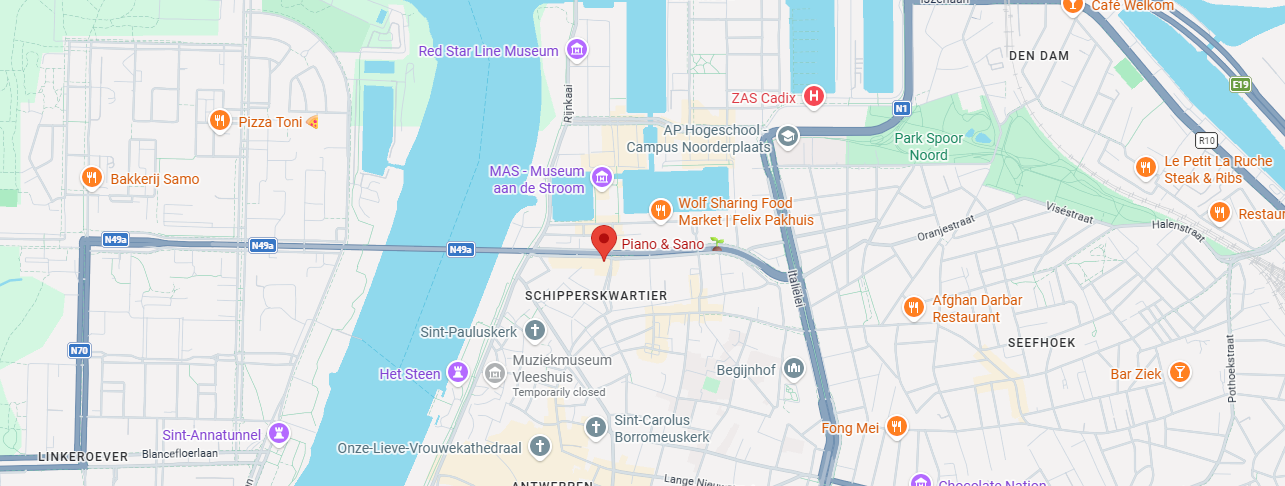Map showing Piano & Sano at Brouwersvliet 42 in Antwerp